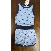 日本 小童服飾 男裝 男童 男孩 童裝 幼童 背心套裝 消防車 挖土機 推土機 毛巾質地 可換橡筋 90碼